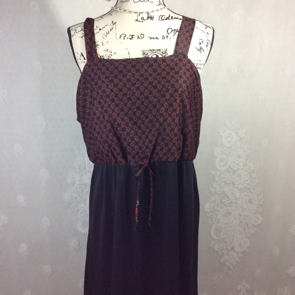 Vintage Black Maroon Paisley Midi Dress XL